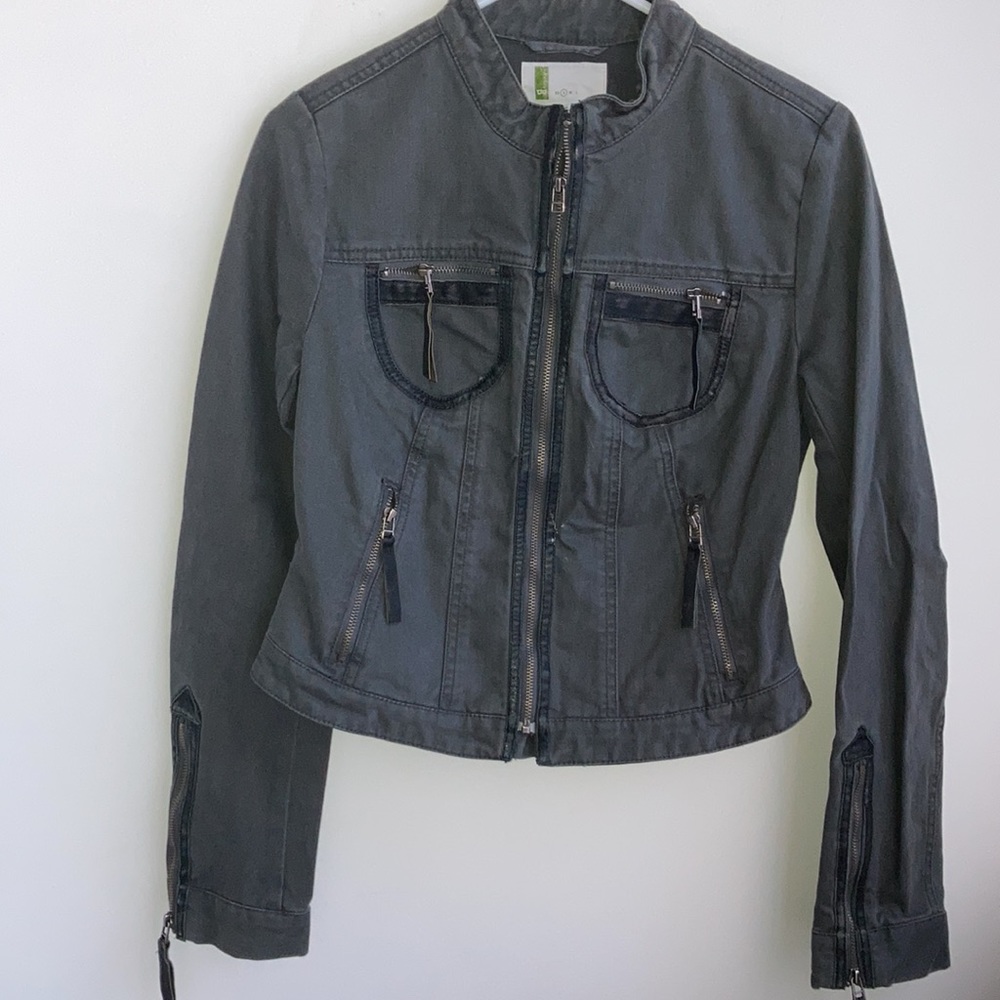 Moto Denim Vegan Leather Trim Small  Jacket - Picture 2 of 8